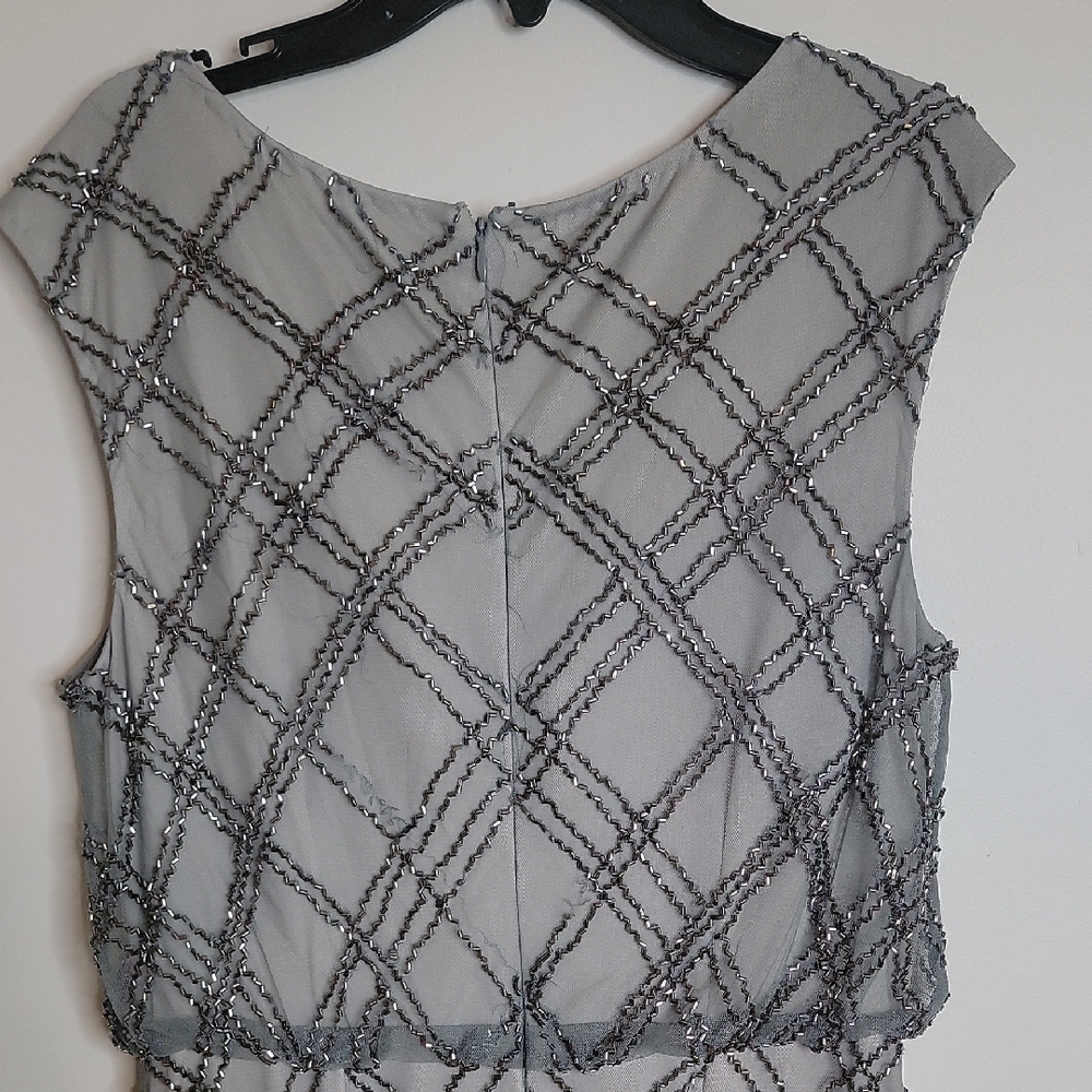 Adrianna Papell Silver And Gray Formal Gown Wedding Mother Dress - Picture 4 of 6
